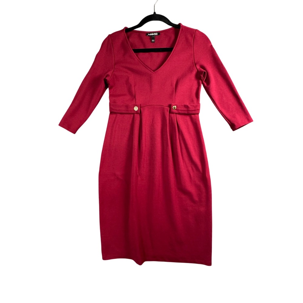 Isabella Oliver Red V-Neck 3/4 Sleeve Sheath Dress Maternity Size 1 Knee Length